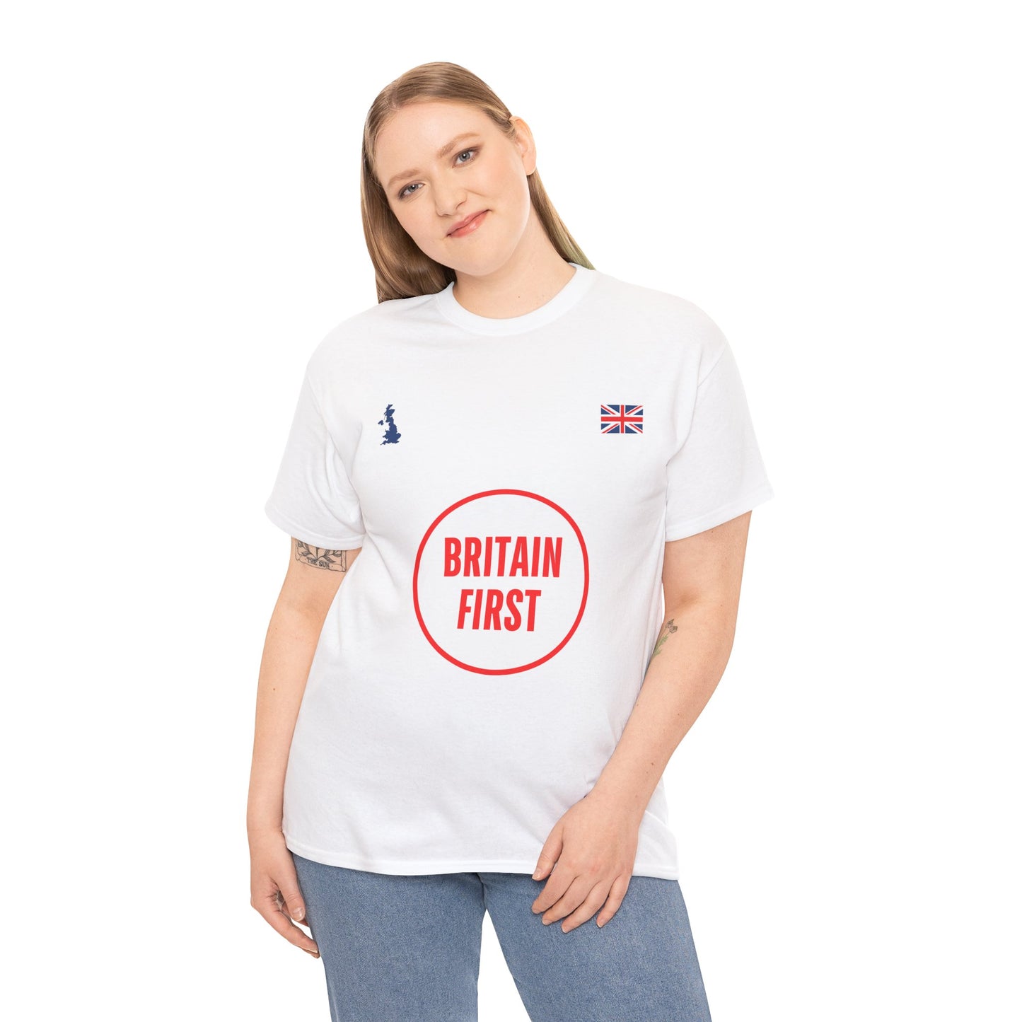 Person wearing a white t-shirt with 'Britain First' logo on a white background

Lost_Legacy_Tee_-_Male_British_Model_-_Britain_First_XYZ