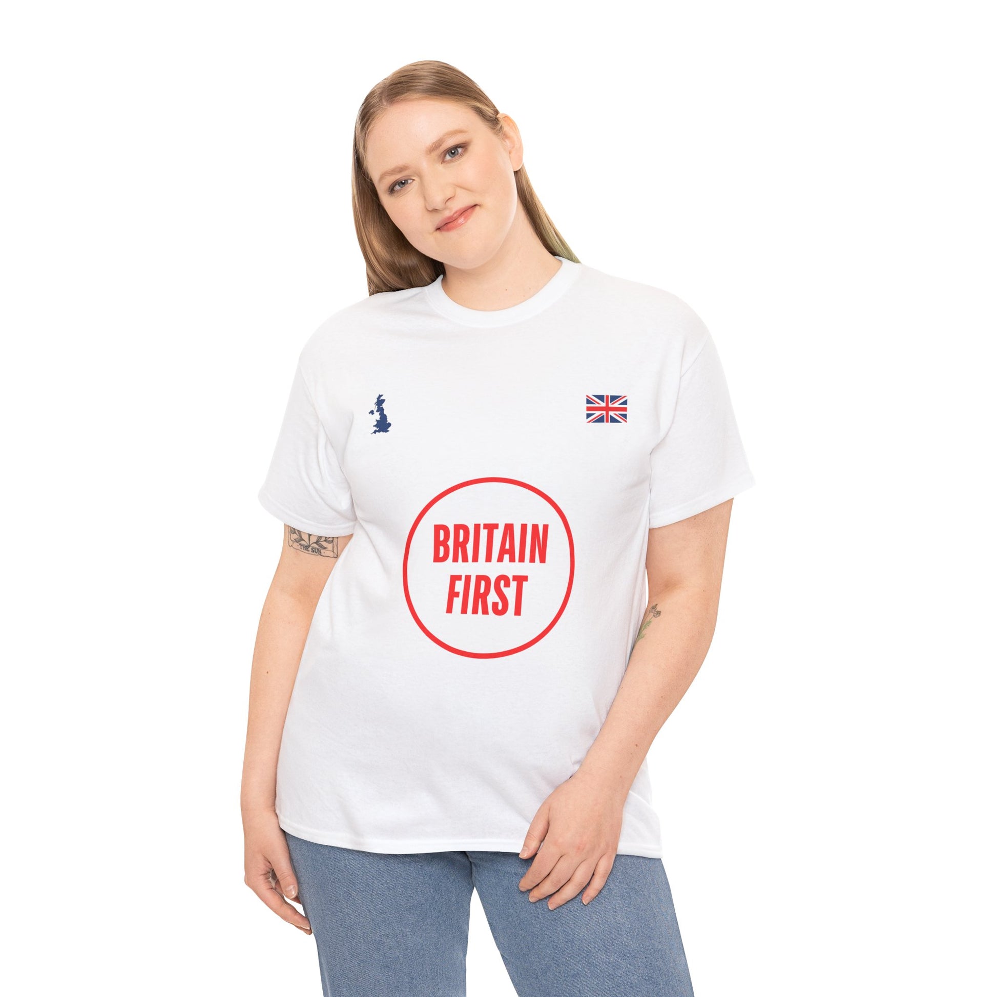 Person wearing a white t-shirt with 'Britain First' logo on a white background

Lost_Legacy_Tee_-_Male_British_Model_-_Britain_First_XYZ